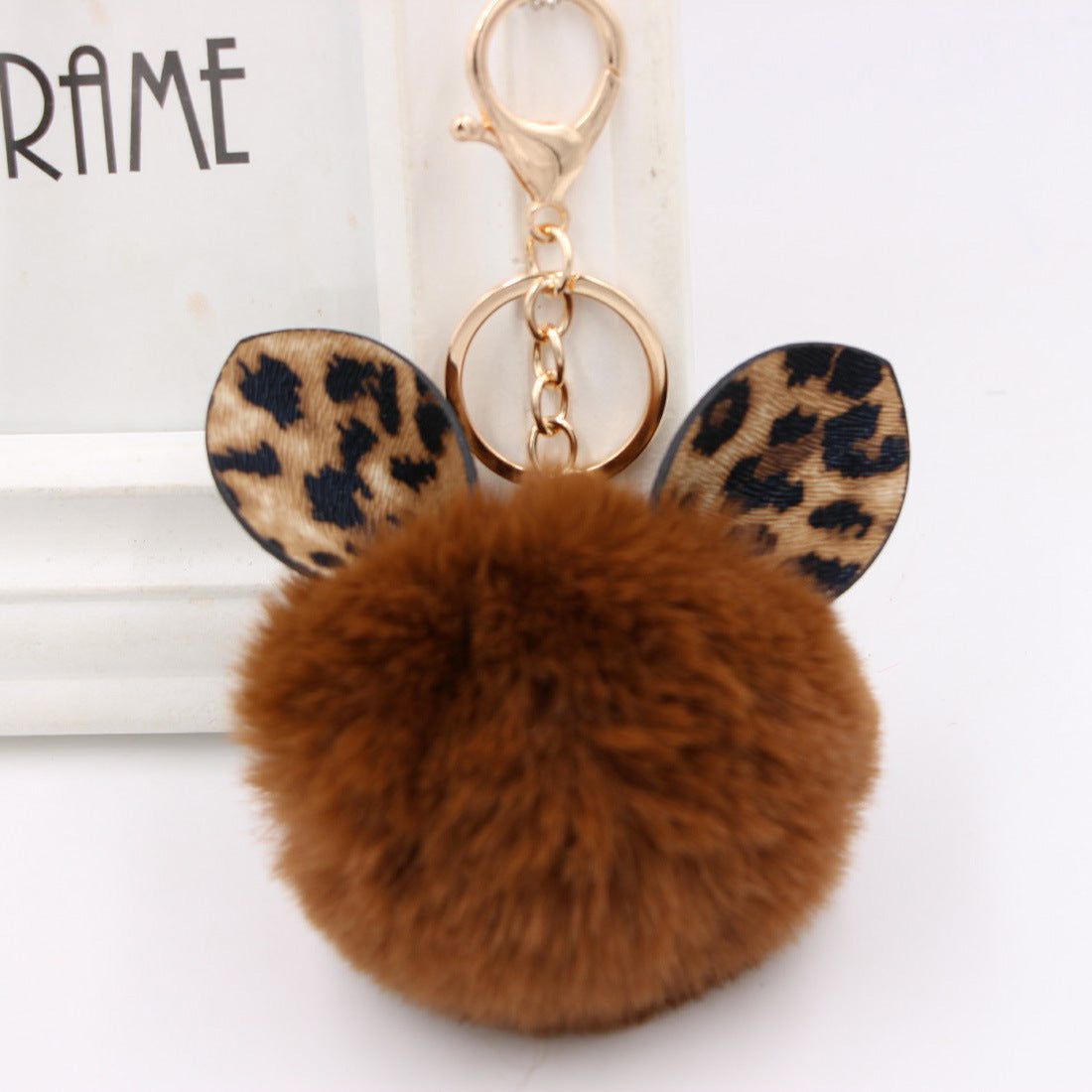 Wholesale Leopard Print Ear Fur Ball Keychain Plush